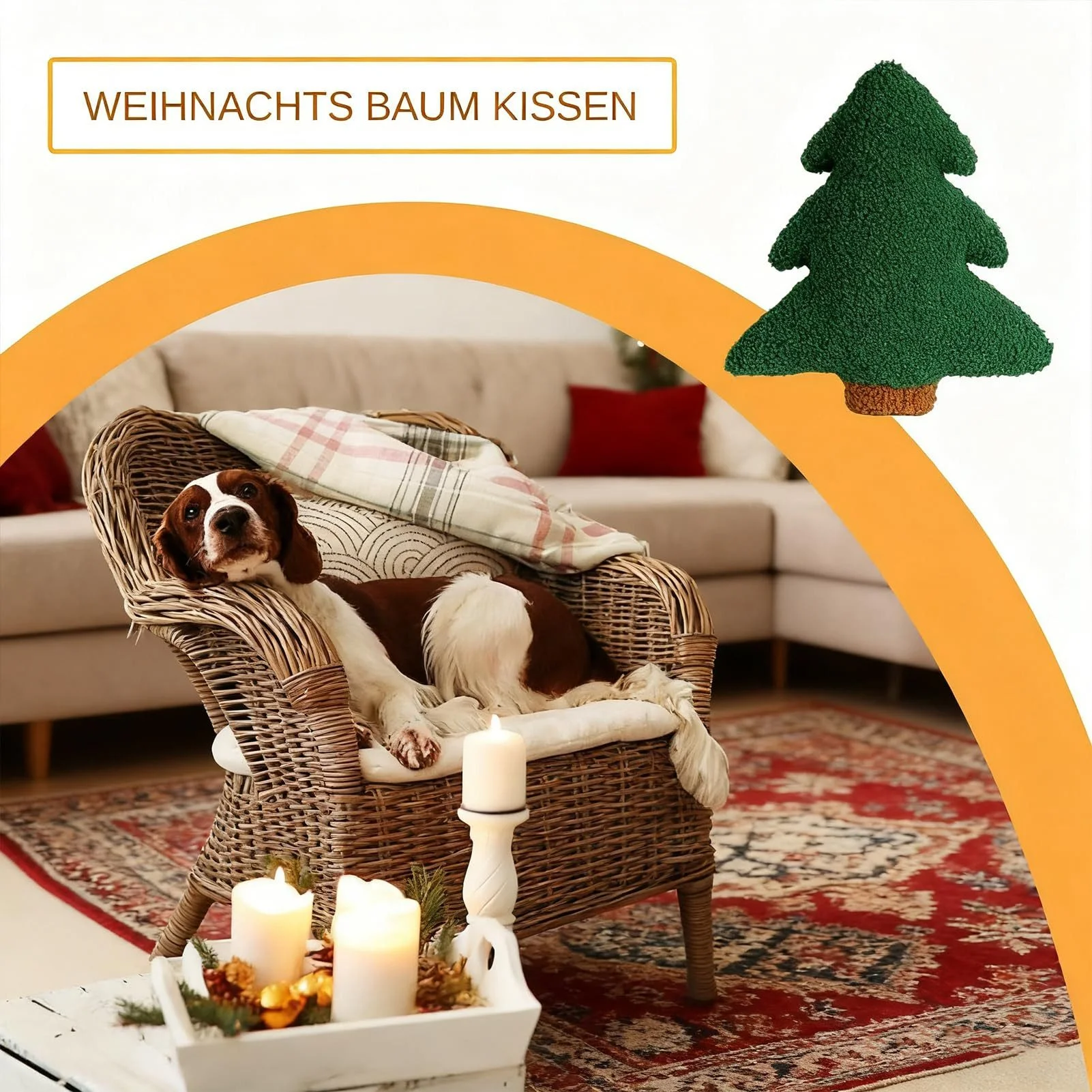 Weihnachtsbaum-Dekokissen 30×25 cm – Plüschkissen, weich & formstabil, grün